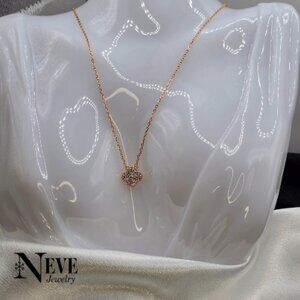 Rose Gold Over Sterling Silver 925 Icy Moissanite Mini Clover Necklace